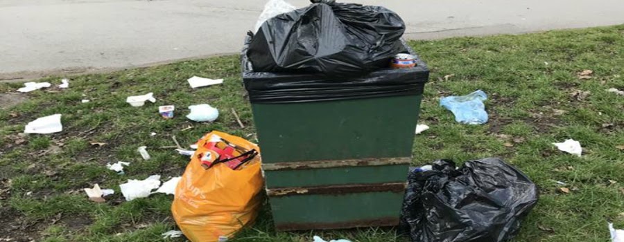 One Trafford promise review of open top bins in Sale parks after household rubbish dumped in them