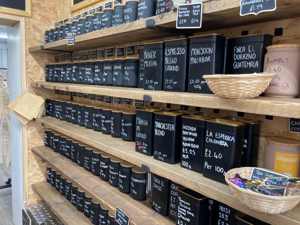 Loose spices, herbs and coffee available in-store