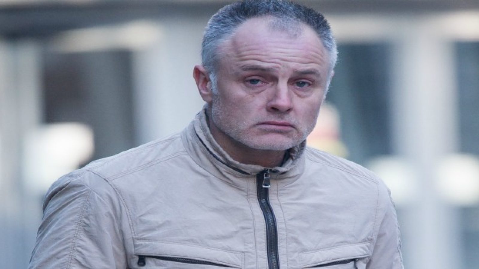 Ian Stewart leaving Manchester Magistrates Court where he was sentenced to a community order and a restraining order for stalking Penelope Hulme