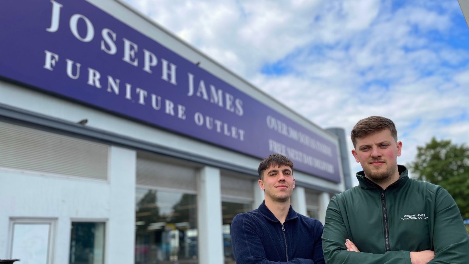 Joseph Shenton (left) and James Pullen outside the new shop in Stretford